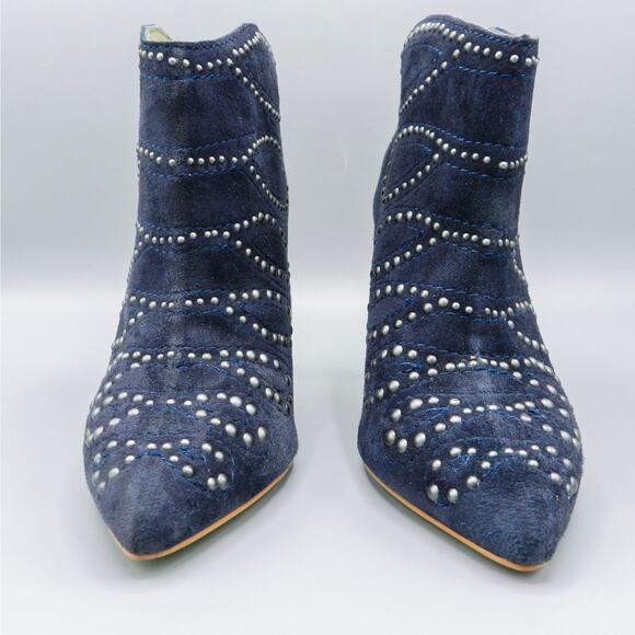 Joe's Scout‎ Studded Ankle Booties Navy Blue Suede Leather Spike Heel Stiletto - Picture 4 of 13